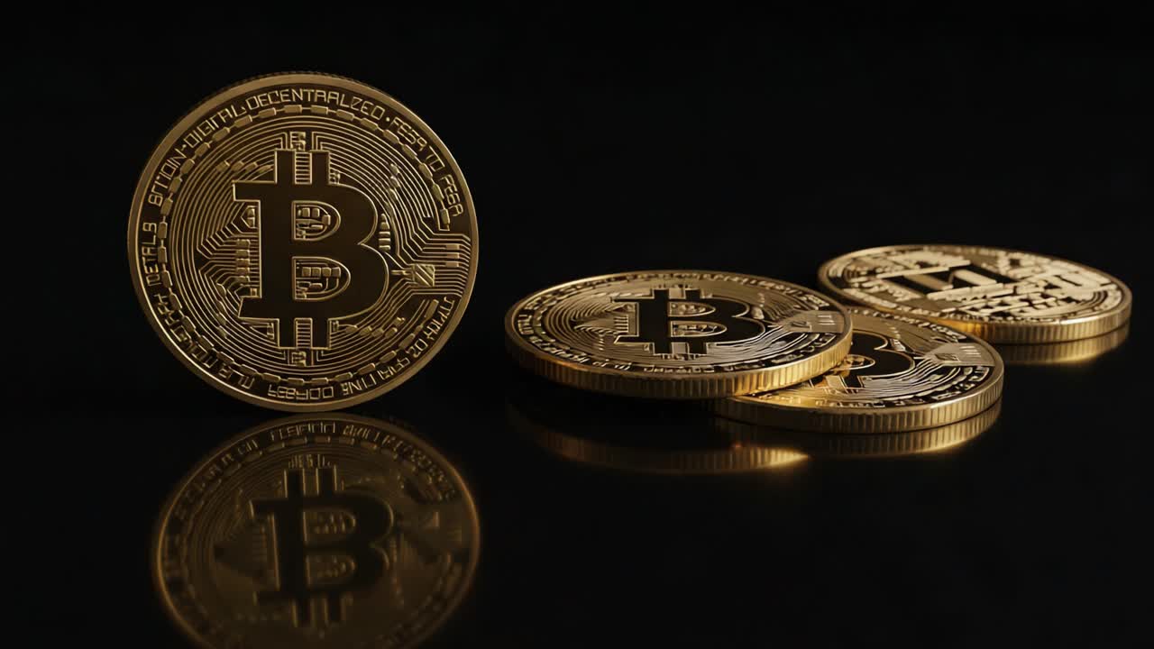 A Glimmering Display of Bitcoin Coins Reflecting a Modern Digital Currency Trend in a Futuristic Financial Era