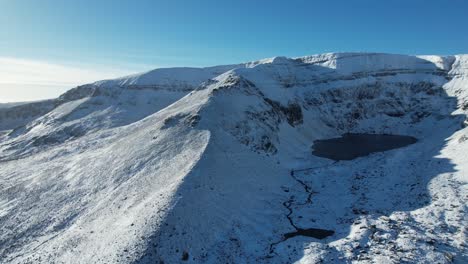 irish mountains drone panning right coumshingaun comeragh mountains in winter snows epic locations and landscapes and wild beauty