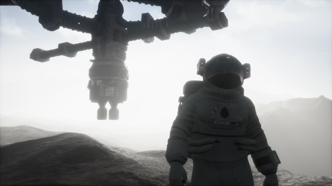 화성 행성을  ⁇ 고 있는 우주비행사