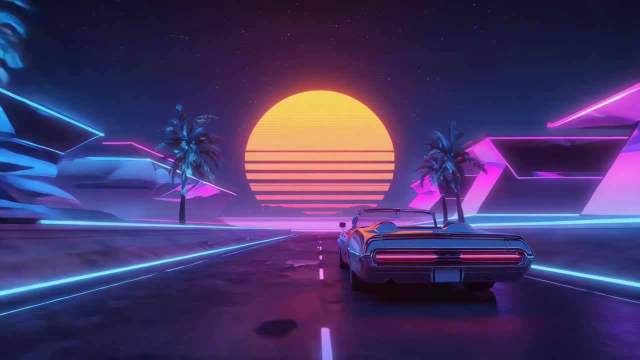 Retro-futuristic Synthwave Drive at Sunset
