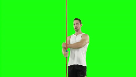 athlete man holding javelin and exercising