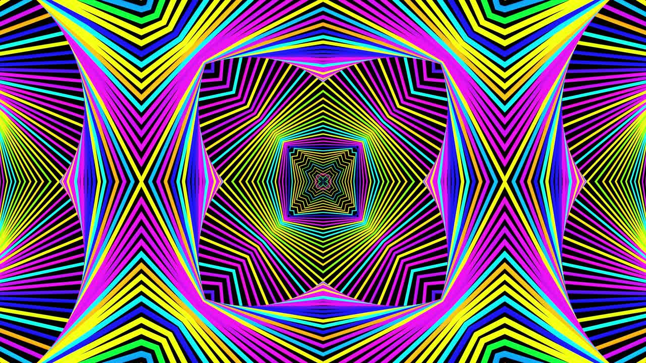 composición simétrica abstracta, elementos 3d se iluminan como bombillas con luz de neón multicolor. bg en bucle para espectáculos o eventos, exposiciones, festivales o conciertos, videos musicales, dj o vj para clubes nocturnos.