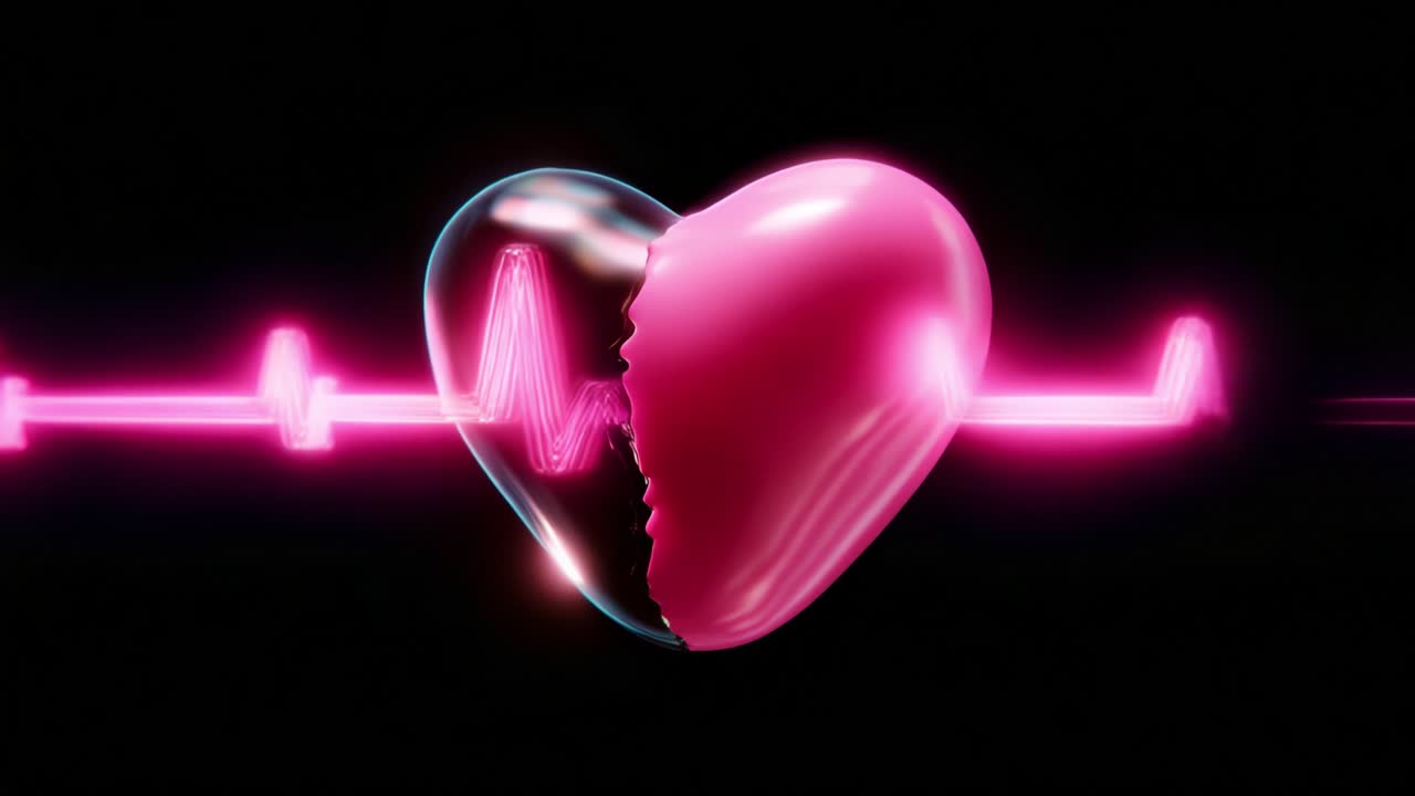 A captivating visual of a heart symbolically split in two, representing emotional struggles and the connection to life through a vibrant heartbeat line in the background