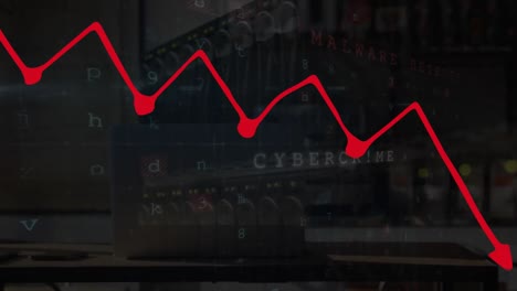 Gráfico-Rojo-Y-Procesamiento-De-Datos-De-Seguridad-Cibernética-Sobre-El-Primer-Plano-De-Un-Servidor-Informático