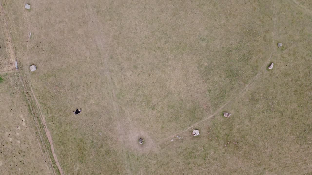 Aerial top down view of the neolithic Stanton Drew stone circle complex in Somerset, England