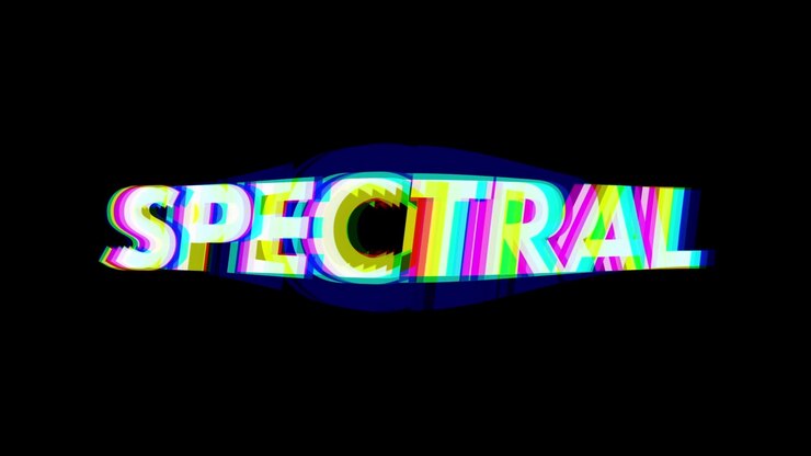 Schermo nero iniziale che mostra il testo SPECTRAL con glitch RGB che si gonfia e si comprime, creando un effetto glitch
