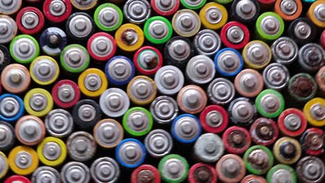 closeup of used oxidized aa batteries closeup of used oxidized aa batteries finger batteries rotate in a circle harmful effects of batteries on the environment