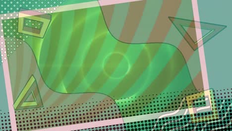 Digital-animation-of-colorful-abstract-shapes-moving-against-green-gradient-background