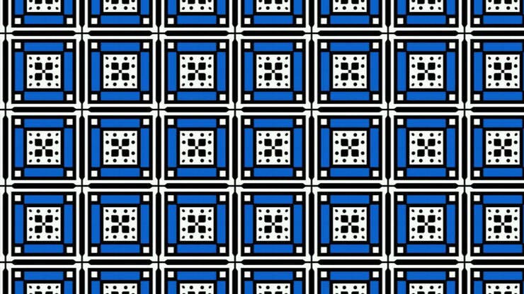 A seamless pattern of colorful squares and floral shapes