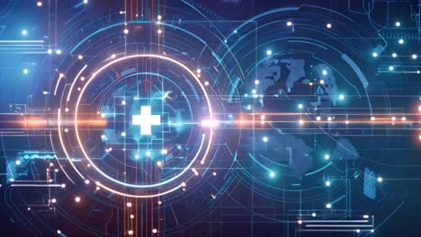 futuristic healthcare technology network with global connections