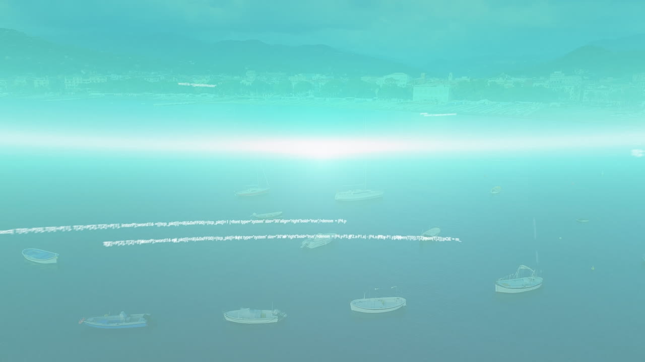 해양 풍경 위의 데이터 처리 애니메이션