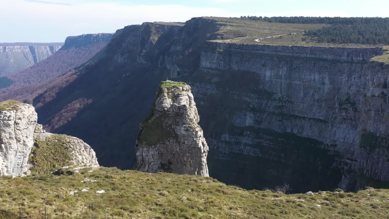 Aerial drone impressive landscapes of the ravines on Mount Txarlazo de Orduña in the Basque Country