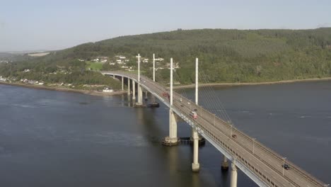 Aerial-view-of-Kessock-Bridge-on-a-sunny-day,-Inverness,-Scotland