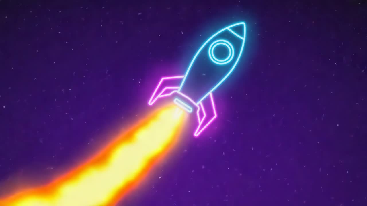 Neon Rocket Launching into Space