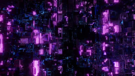 abstract digital grid with glowing purple and blue lights