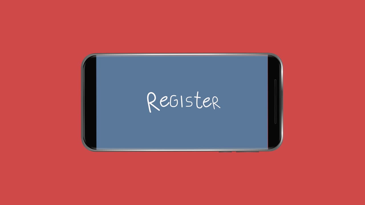 animación de palabras que parpadean en la pantalla de un teléfono inteligente sobre un fondo rojo