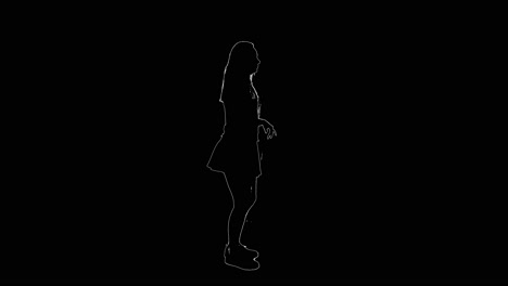 white outlines of a happy girl dancing in a black background