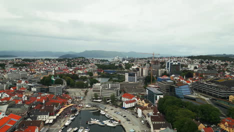 Aerial-cityscape-of-Stavanger-city,-Norway