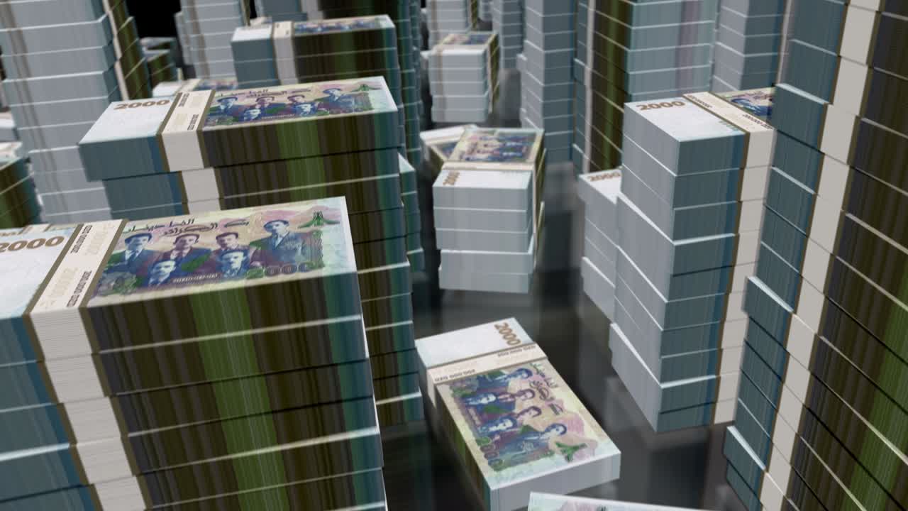 알제리 디나르에 대한 3d 비행: 돈, 지폐,, 루프 애니메이션