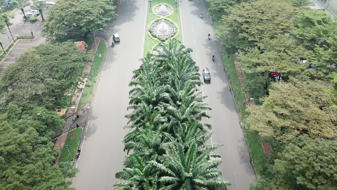 순환 교차로와 식물과 함께 도시 거리의 공중 풍경