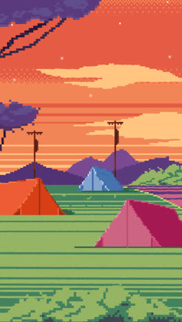 motion graphic of flat pixel art summer scene