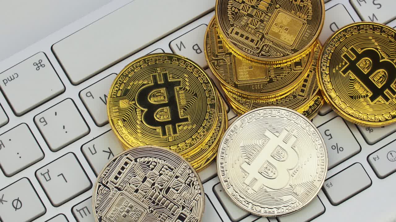 Bitcoins on a keyboard