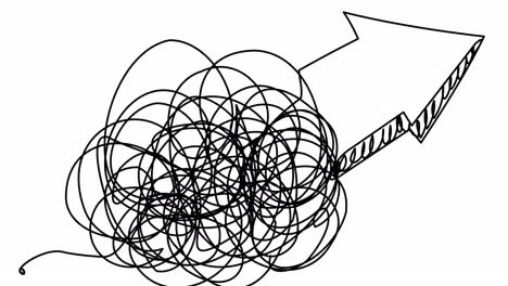 self-drawing a large arrow appearing from a tangle of lines.