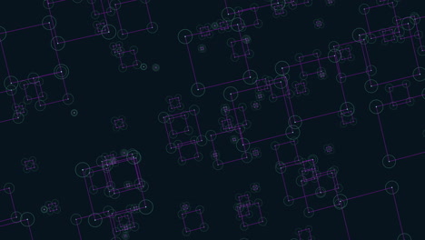 symmetrical grid of overlapping squares and circles in purple and green