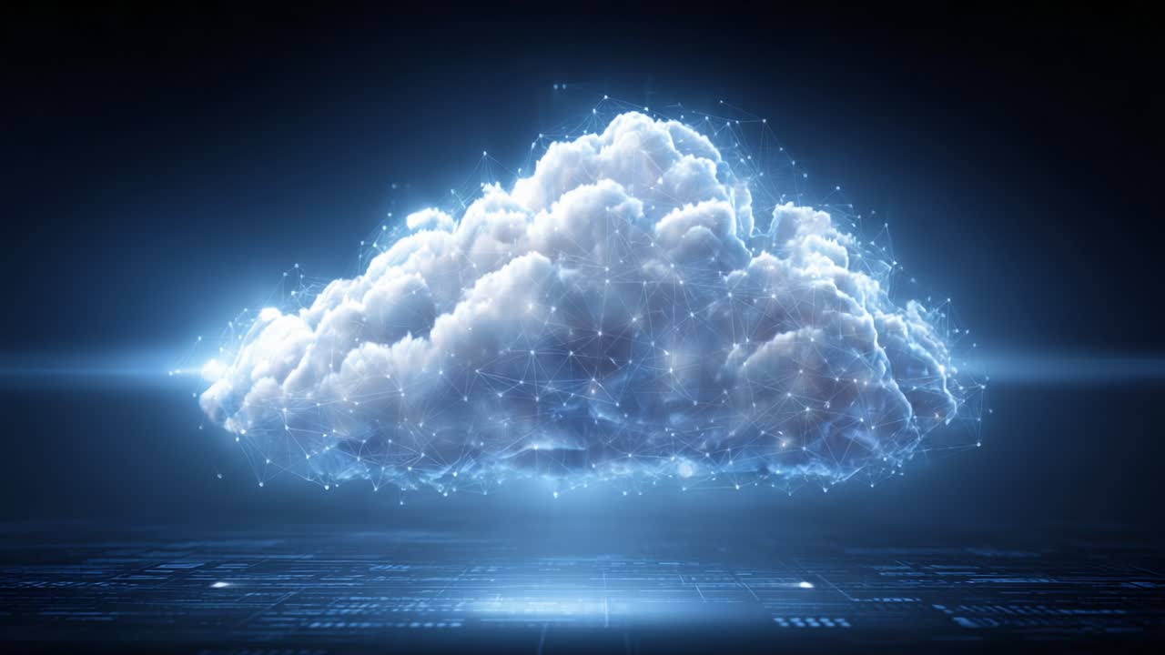 A Stunning Representation of a Digital Cloud with Glowing Particles and a Futuristic Aesthetic, Symbolizing Data Storage and Connectivity in a Tech-Driven World
