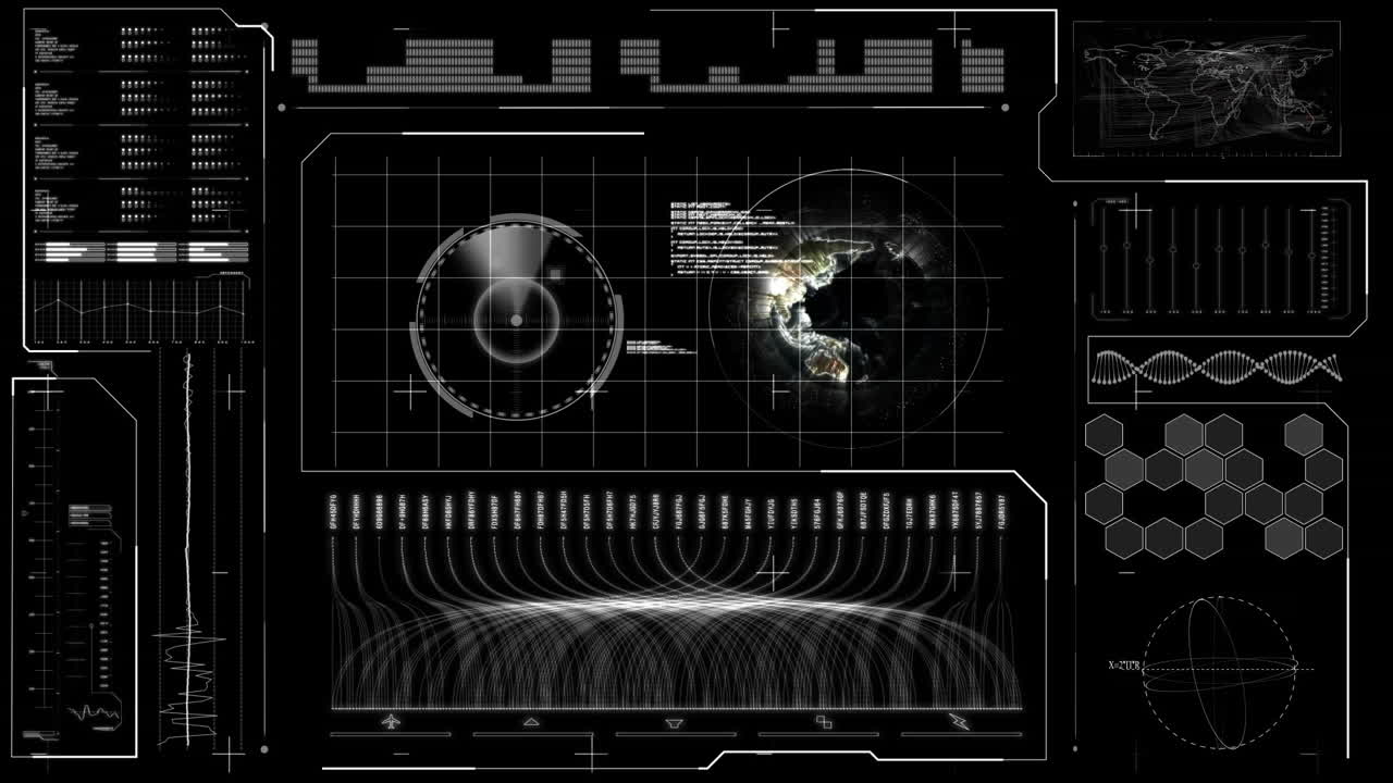 анимация обработки данных на черном фоне