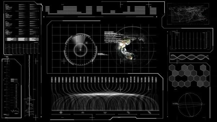 Animation of data processing on black background