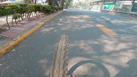 자전거 뒷걸음질 영상, 자전거 타이어가 보입니다.