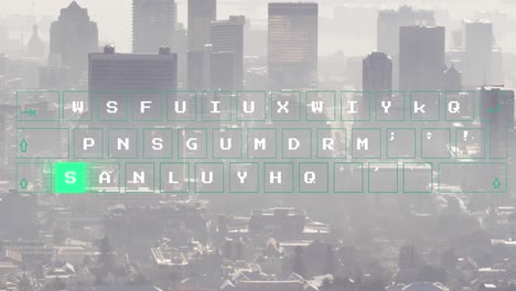 animation of digital data processing over cityscape