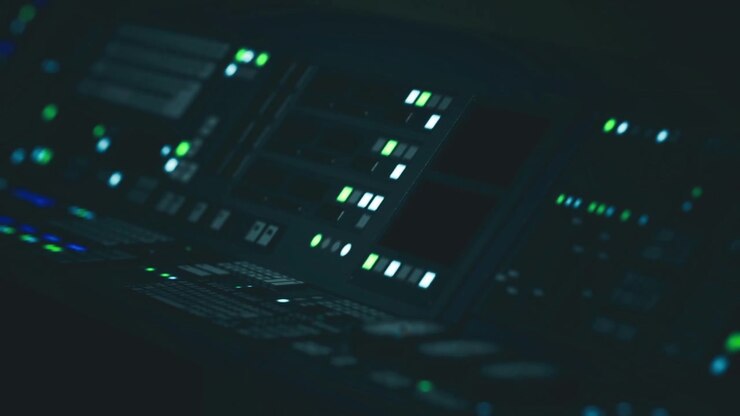 Spacecraft status indicators green lights and display panels