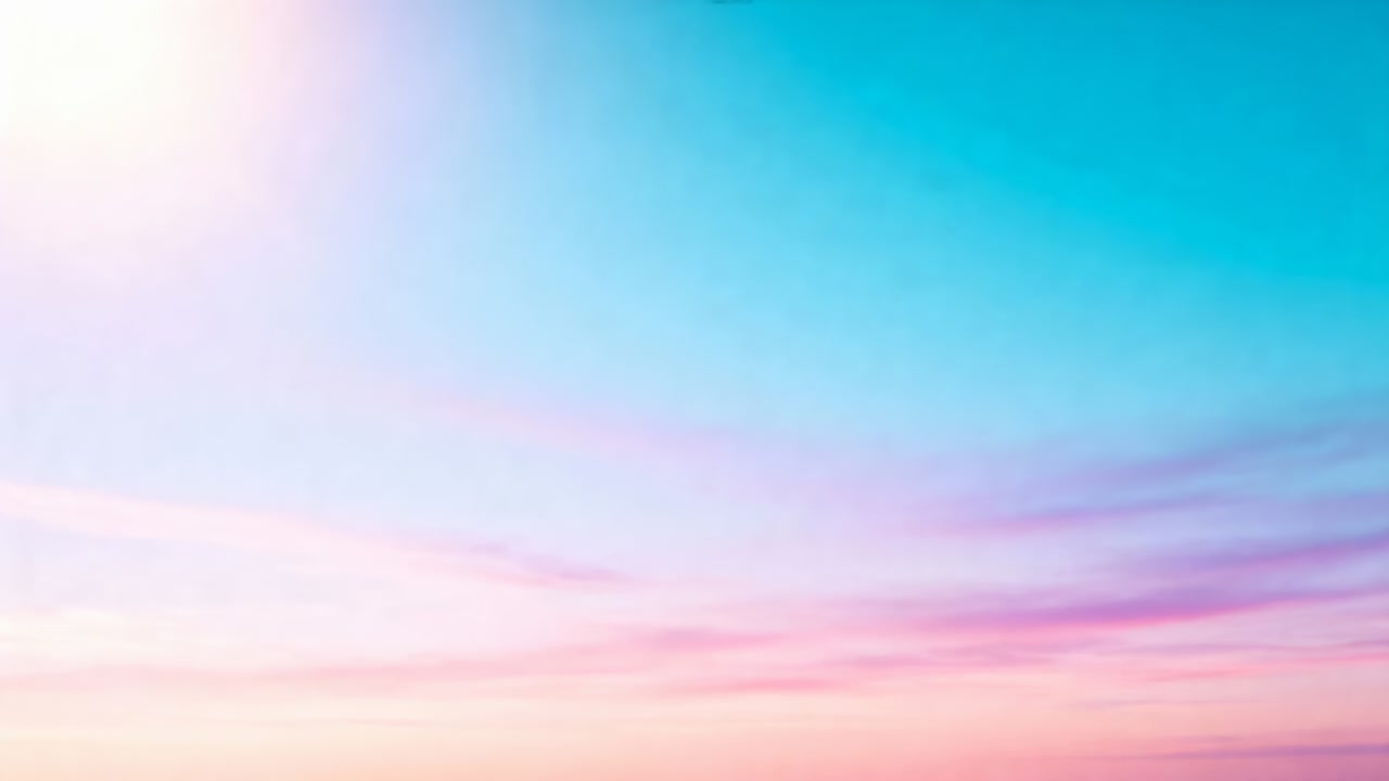 Camera starting recording pastel cloud band drifting over sky at sunrise, capturing sun glare