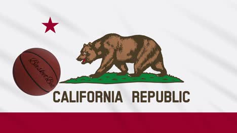 california flag waving and basketball ball rotates, loop