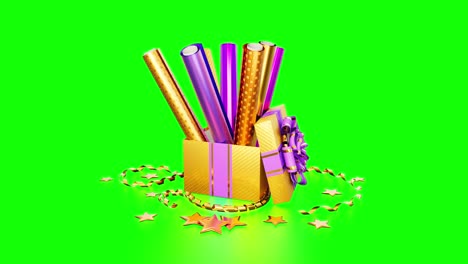 pretty gift wrapping and gift on green screen, isolated