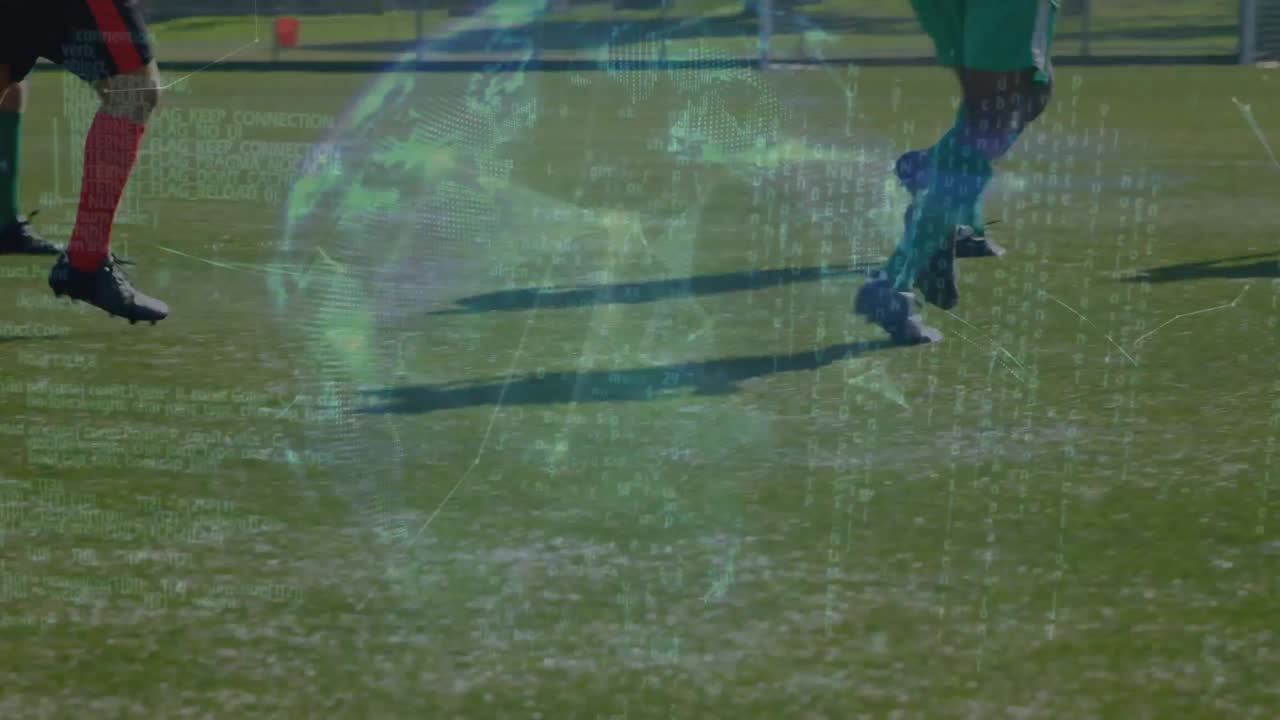 지구의 애니메이션과 경기장에서 다양한 축구 선수에 대한 데이터 처리