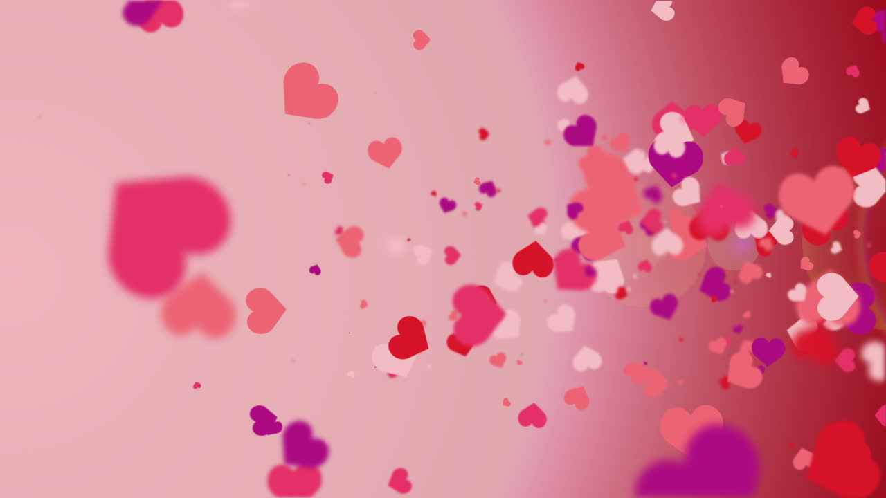 Flying romantic red hearts. Animated abstract pink background. Looped video. Concept for valentine's day, wedding.