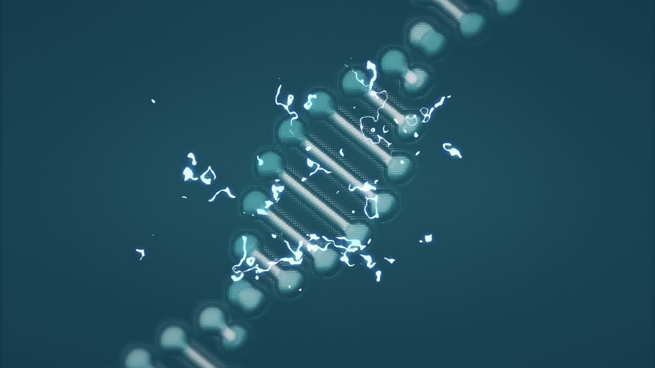 Processing scientific data, DNA strand and binary coding animation in lab setting