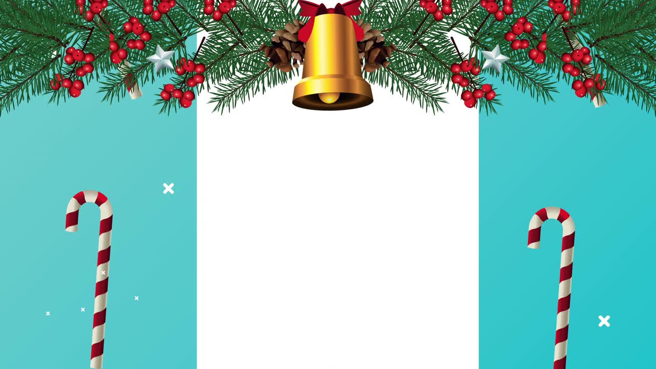 feliz navidad marco con bastones y campana