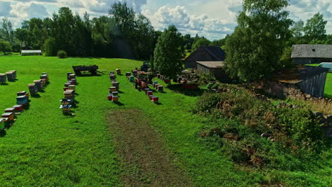 Colorful-Bee-Hives-On-Apiary-Farm-In-Spring