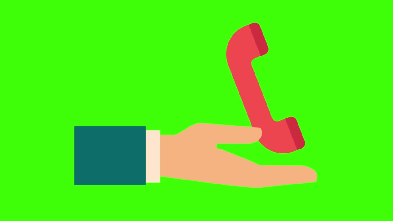 animación de una mano con un icono de teléfono en una pantalla verde