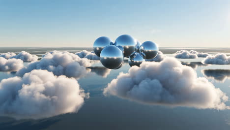 spheres floating among clouds