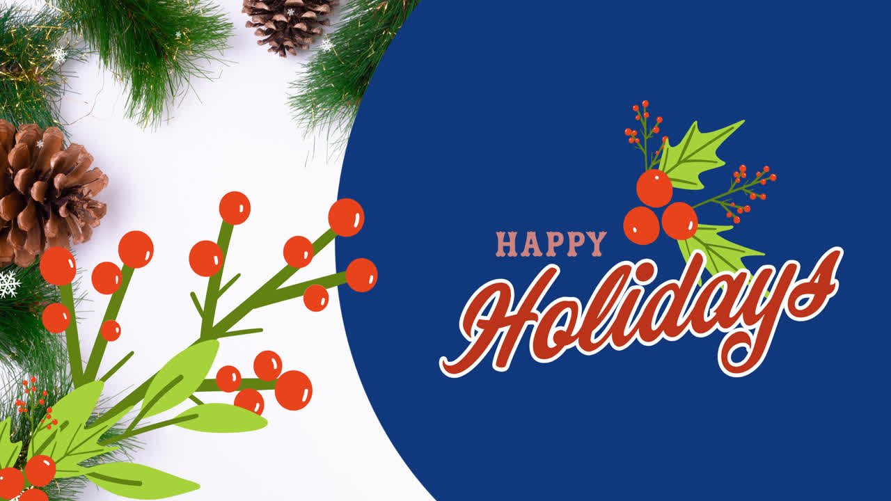 Animation du texte "Joyeuses Fêtes" à Noël au-dessus d'un sapin