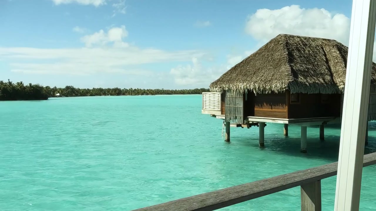 Bora Bora Luxury Overwater Bungalows, Close Up View From Wooden Pathway and Cart,, French Polynesia