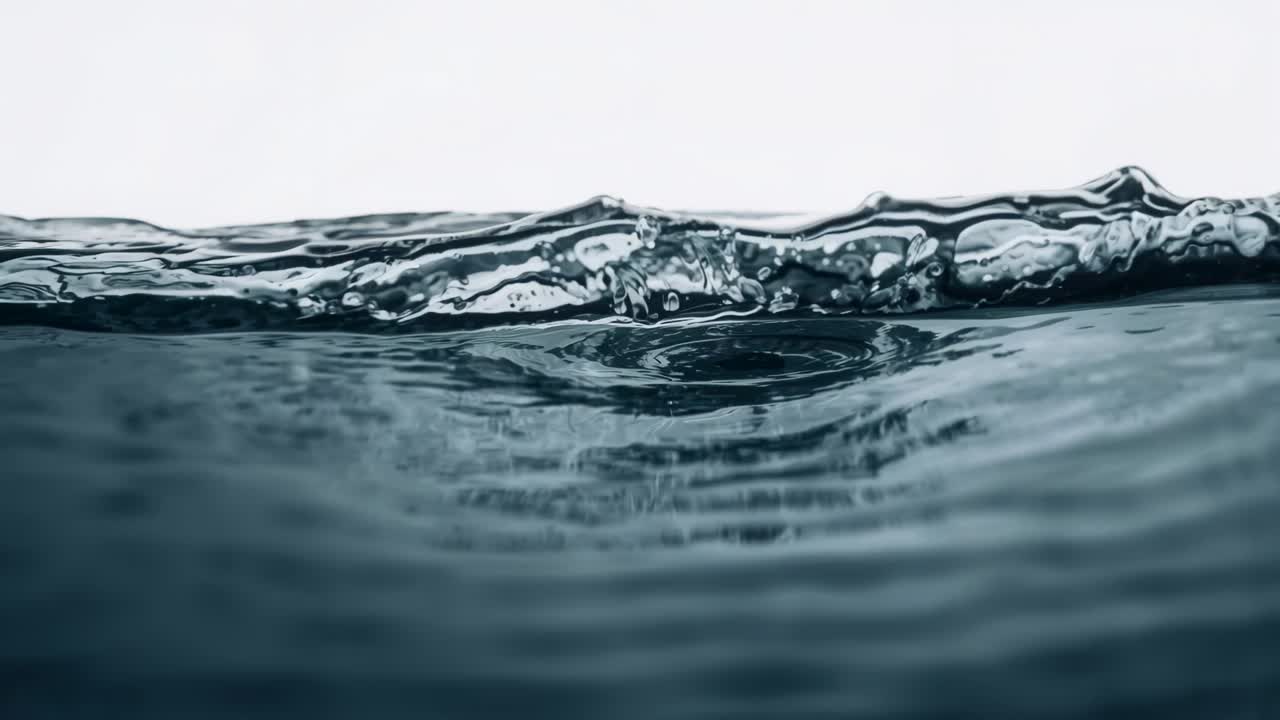 Showing water surface forming ripples from indentation appearing near waterline, forming bubbles