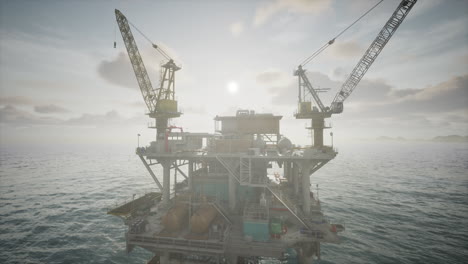 oil rig platform in the ocean at sunset