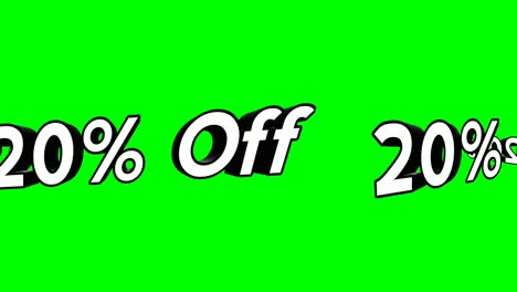 animación dibujos animados 20% de descuento en ejecución texto estilo plano animación promocional fondo de pantalla verde 4k