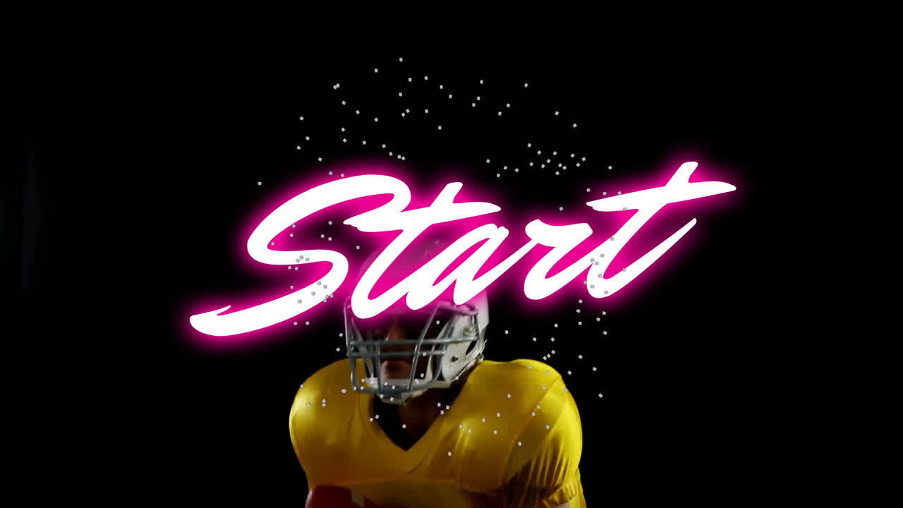 Wearing yellow jersey, football player with Start text in bright pink animation